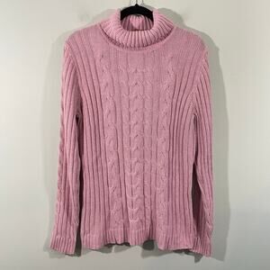 Vintage Gitano Women's Pink Shimmer Cable Knit Turtleneck Sweater Size XL